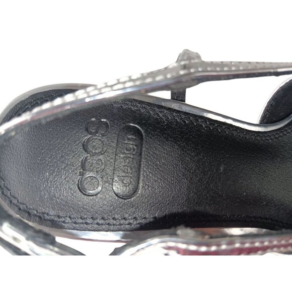 Asos Design Women's Wide Fit Stroll Slingback Kitten Heel Shoes in Silver size 5 - Picture 6 of 12